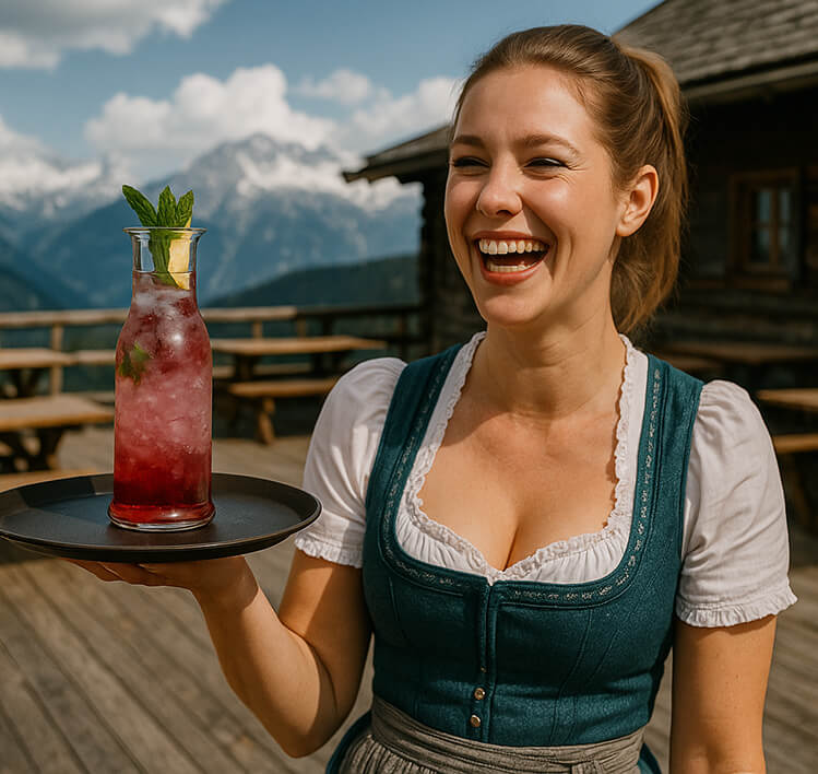 Kellnerin mit rotem Erfrischungsgetränk